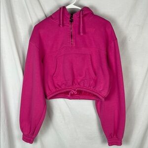Snipes Hot Pink Cropped 1/4 Zip Hooded Sweatshirt